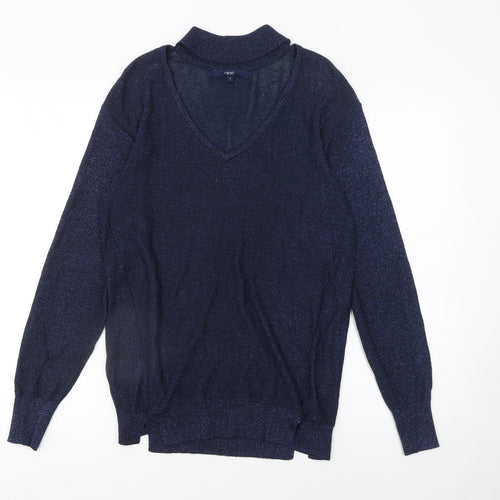 Next Women Blue V-Neck Glitter Knit Jumper Size 8