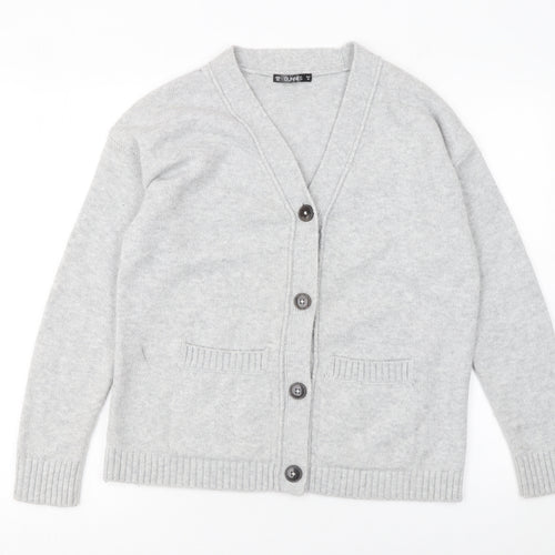 Dunnes Women Grey V-Neck Button Cardigan XS Knit Wool Blend