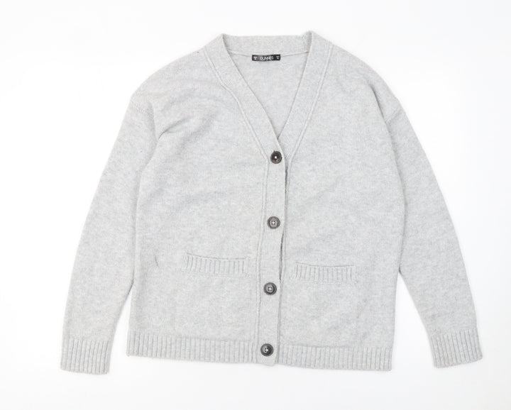 Dunnes Women Grey V-Neck Button Cardigan XS Knit Wool Blend