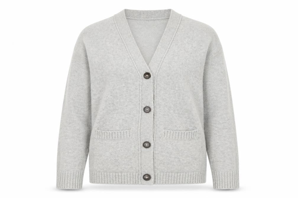 Dunnes Women Grey V-Neck Button Cardigan XS Knit Wool Blend