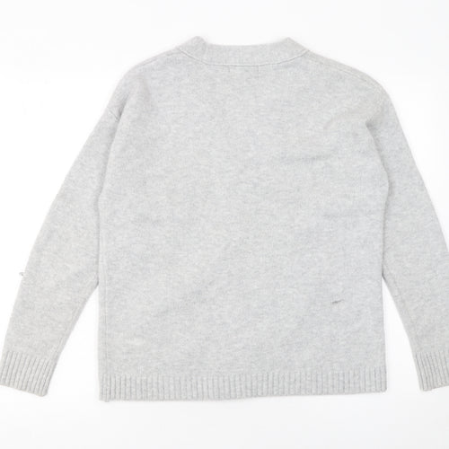 Dunnes Women Grey V-Neck Button Cardigan XS Knit Wool Blend