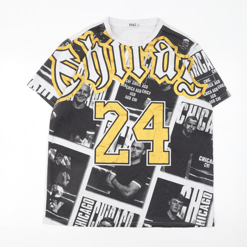 M&2 Men’s Multicoloured Chicago 24 Graphic Print 2XL T-Shirt