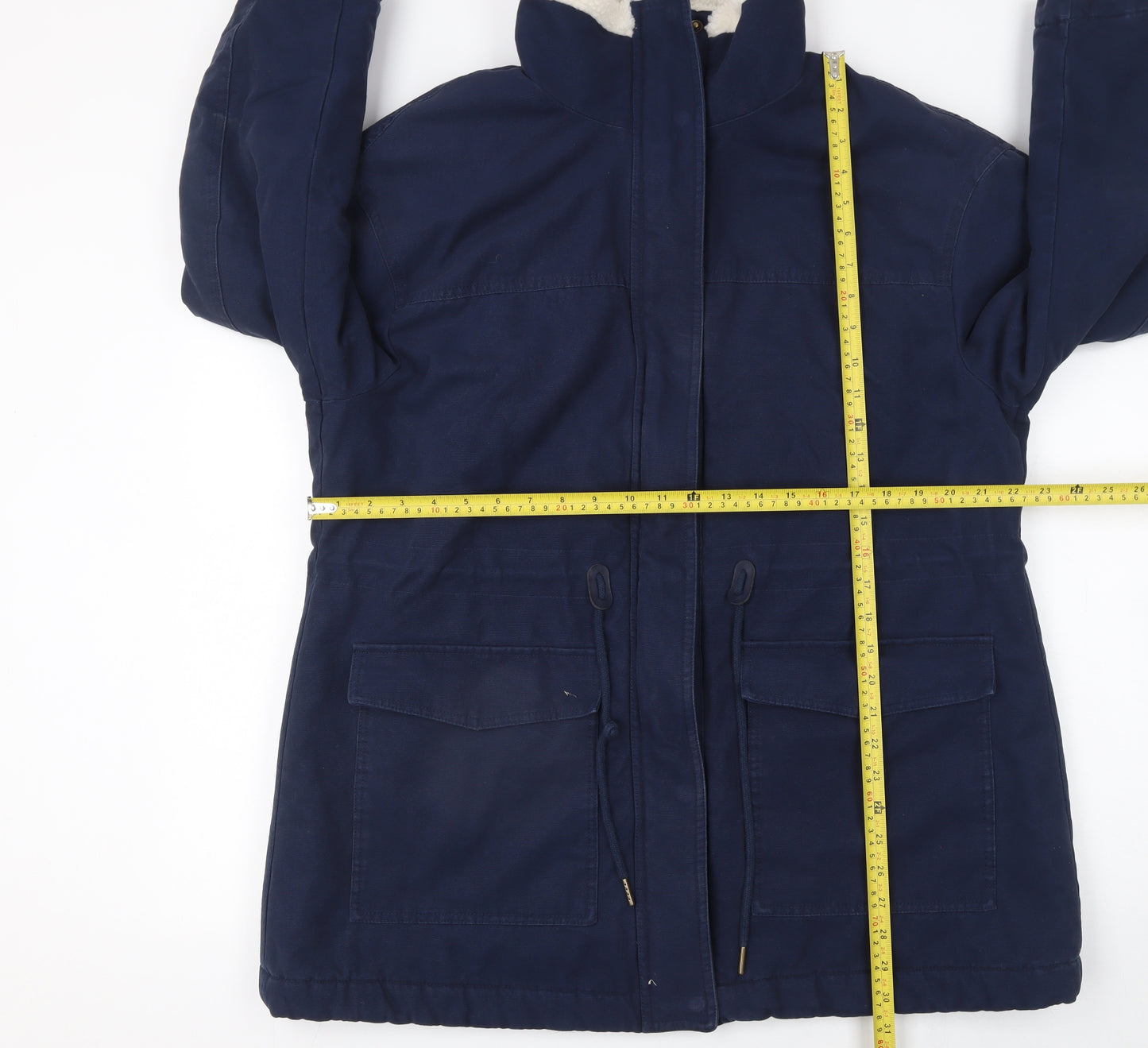 Marks and Spencer Women's Blue Parka Coat Size 16 Cotton Lined Winter Jacket