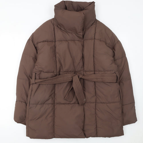 Go.G.G Women Brown Belted Puffer Coat M Mid-Length Quilted Winter Jacket