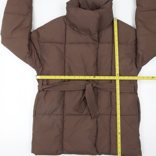 Go.G.G Women Brown Belted Puffer Coat M Mid-Length Quilted Winter Jacket