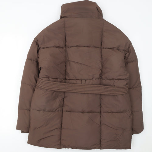 Go.G.G Women Brown Belted Puffer Coat M Mid-Length Quilted Winter Jacket