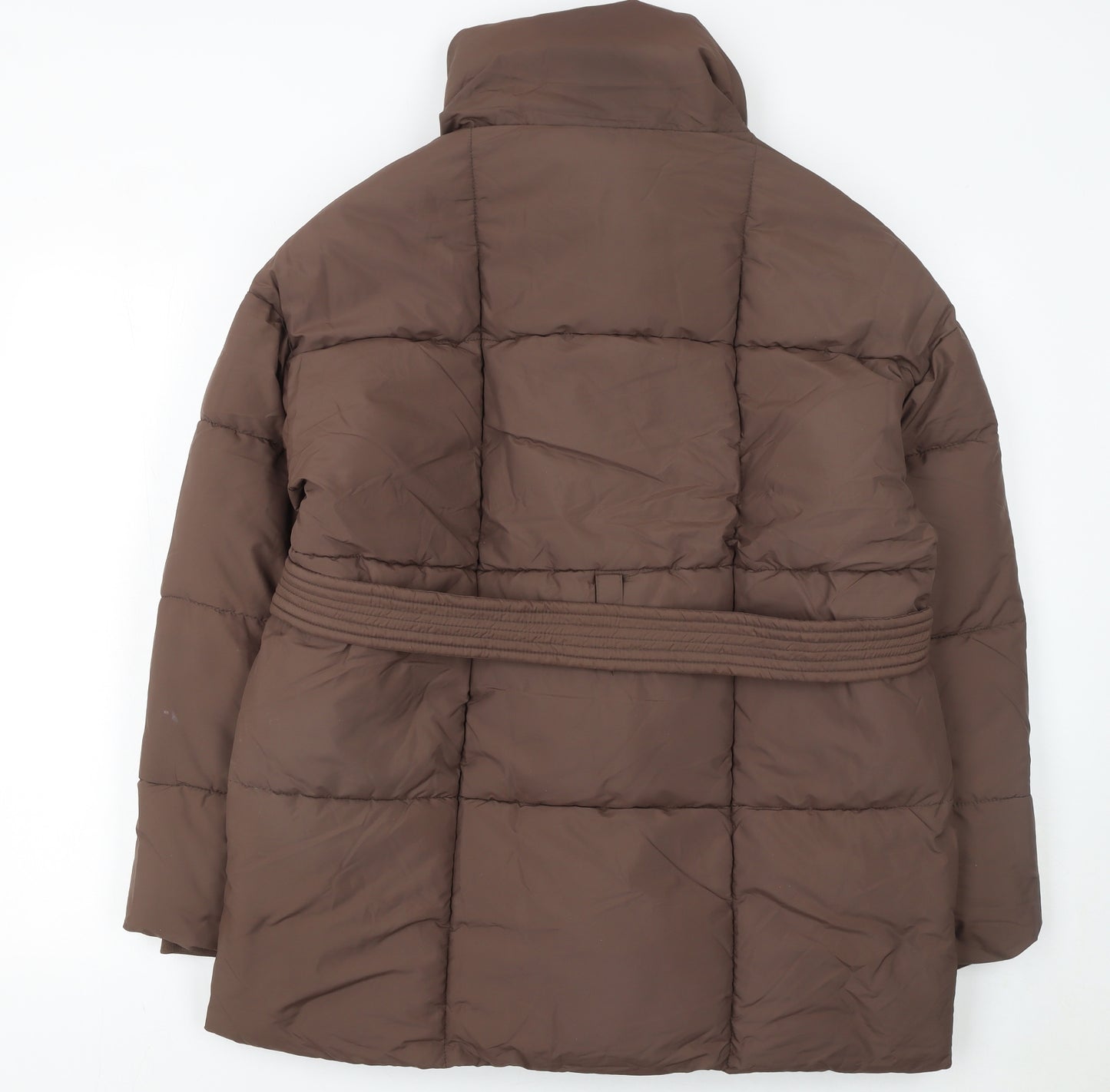 Go.G.G Women Brown Belted Puffer Coat M Mid-Length Quilted Winter Jacket