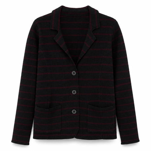 Tahari Women Black XL Striped Collared Button Knit Cardigan
