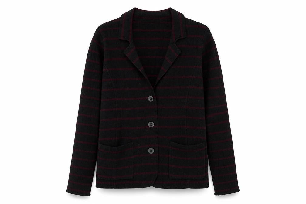 Tahari Women Black XL Striped Collared Button Knit Cardigan