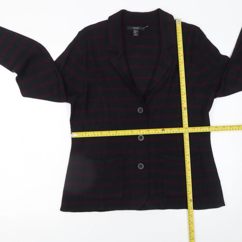Tahari Women Black XL Striped Collared Button Knit Cardigan