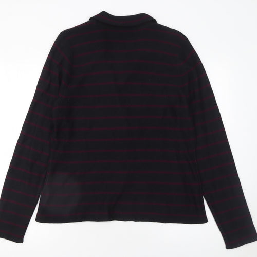 Tahari Women Black XL Striped Collared Button Knit Cardigan
