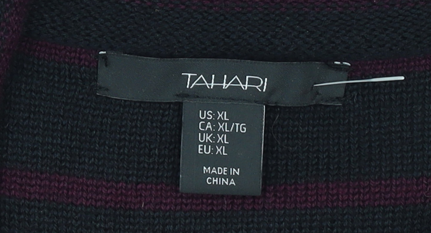 Tahari Women Black XL Striped Collared Button Knit Cardigan