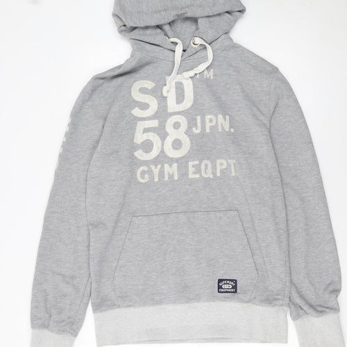 Superdry Men's Grey Pullover Hoodie Large Gym Graphic Print
