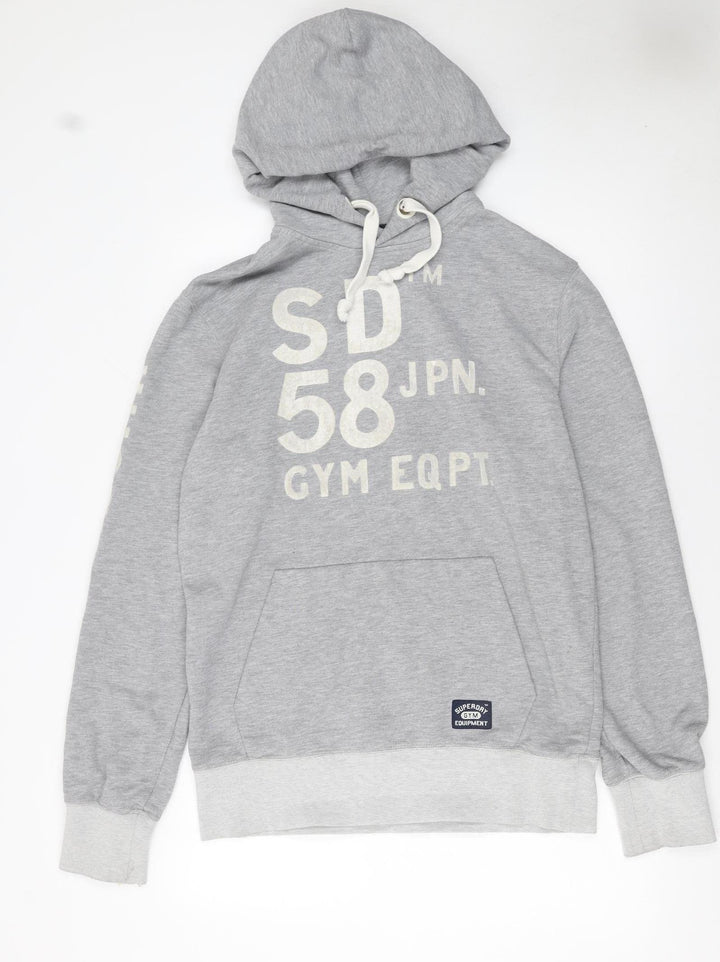 Superdry Men's Grey Pullover Hoodie Large Gym Graphic Print