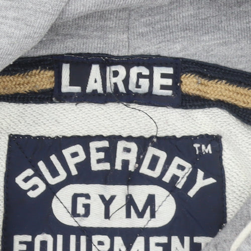 Superdry Men's Grey Pullover Hoodie Large Gym Graphic Print