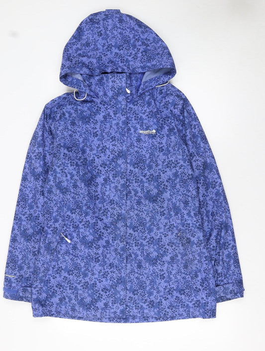 Regatta Women Blue Floral Waterproof Hooded Rain Jacket UK 14