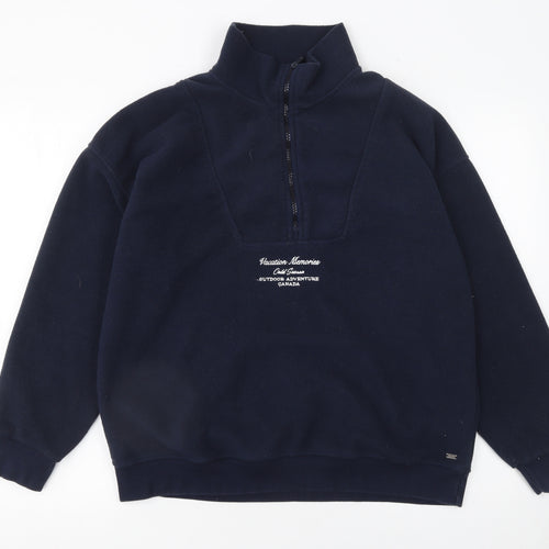 Pull&Bear Teens Navy Fleece 1/4 Zip Sweatshirt Size S