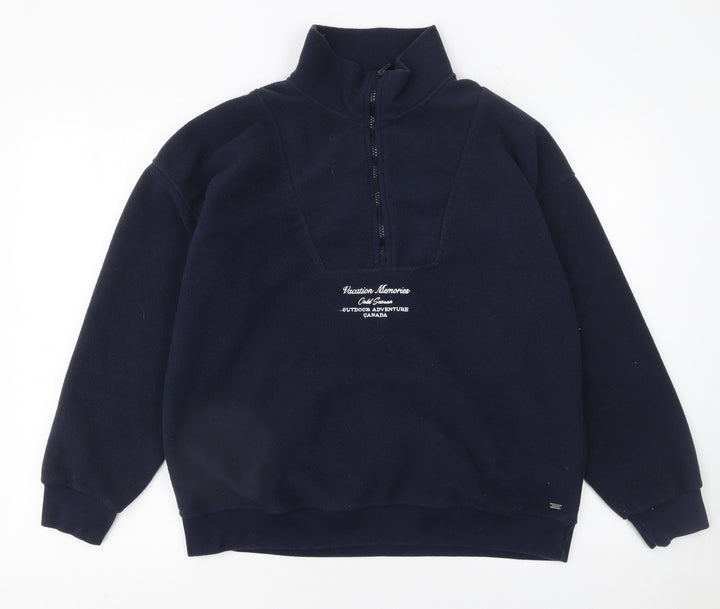 Pull&Bear Teens Navy Fleece 1/4 Zip Sweatshirt Size S