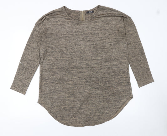 Quiz Women Brown 3/4 Sleeve Stretch Zip Back Blouse Size L