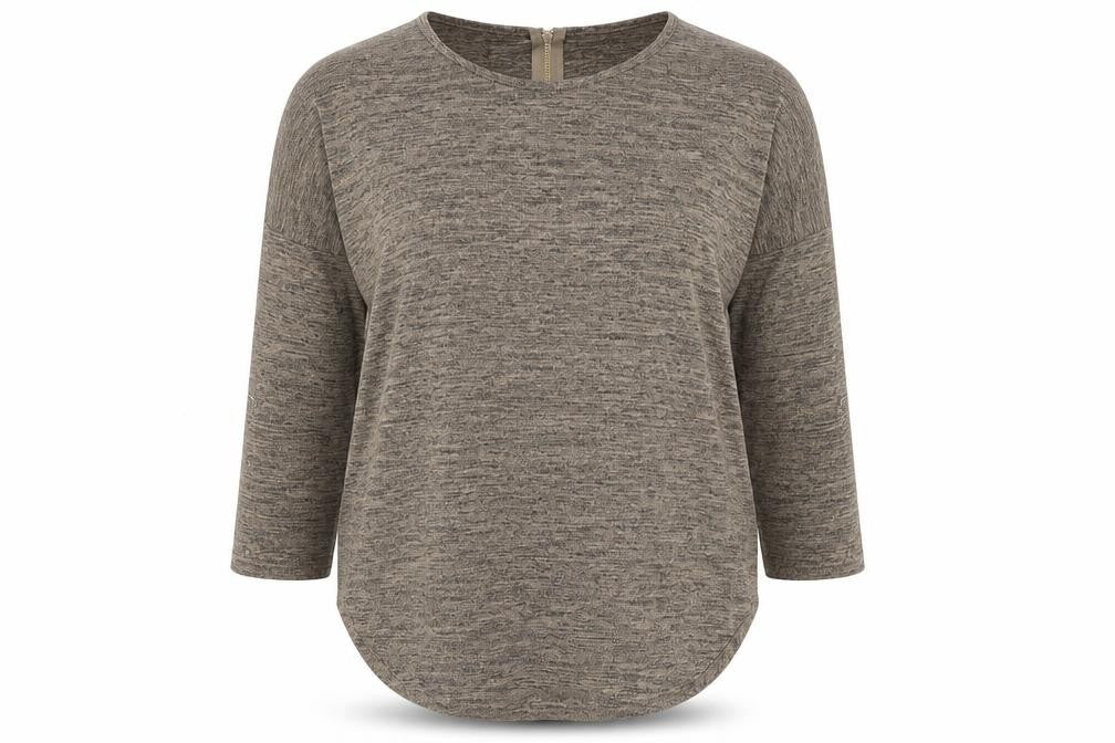 Front view of Quiz Women Brown 3/4 Sleeve Stretch Zip Back Blouse, size L