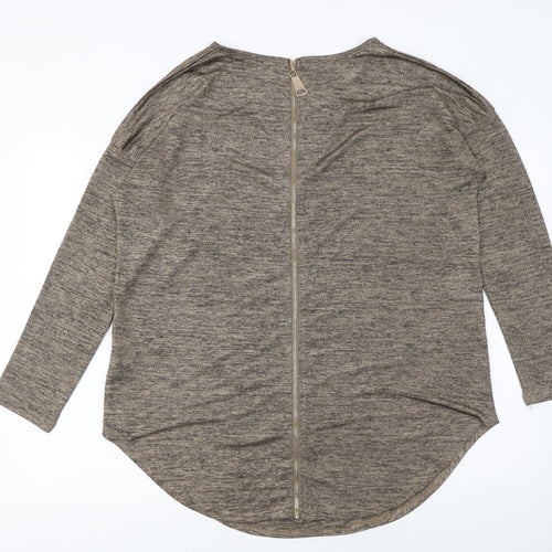 Quiz Women Brown 3/4 Sleeve Stretch Zip Back Blouse Size L