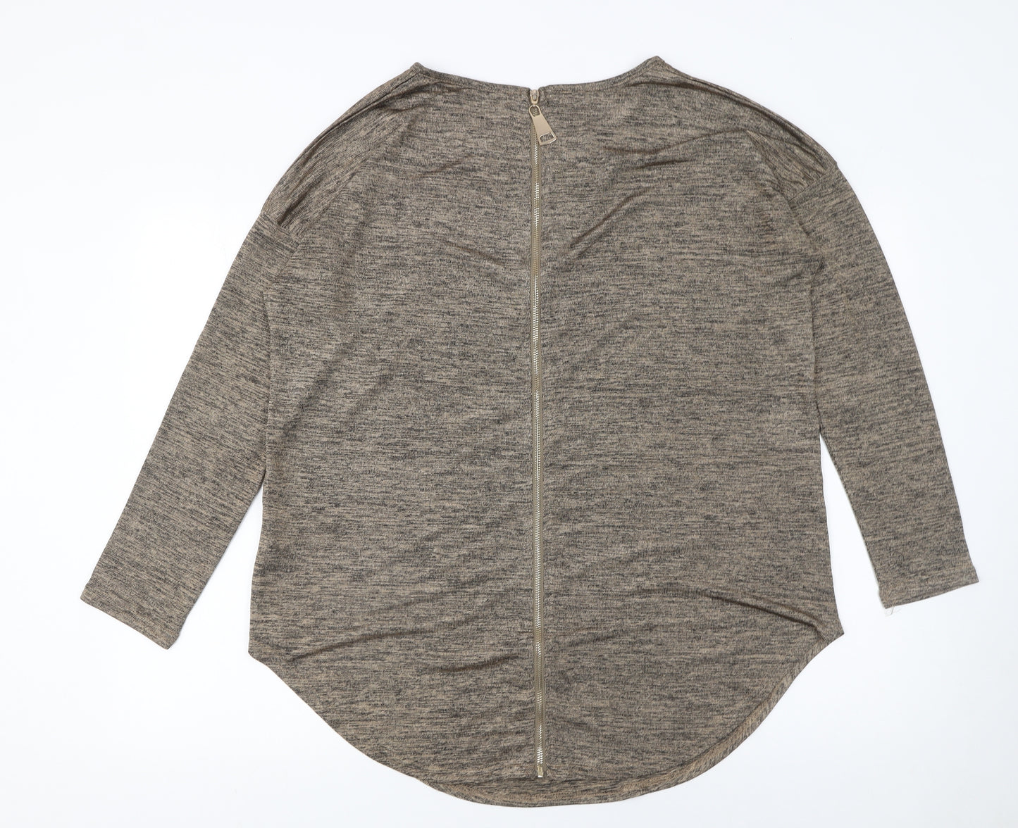 Quiz Women Brown 3/4 Sleeve Stretch Zip Back Blouse Size L