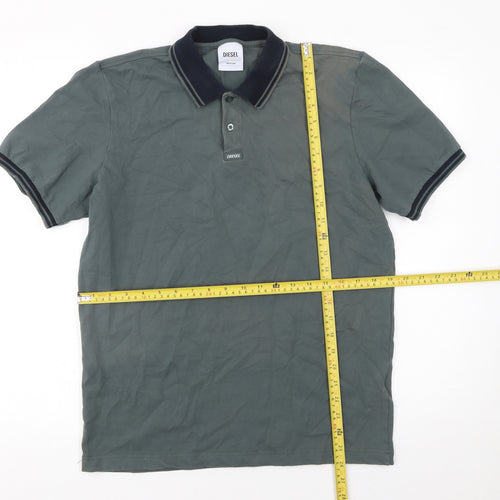 Diesel Men's Grey Cotton Elastane Polo Shirt Medium