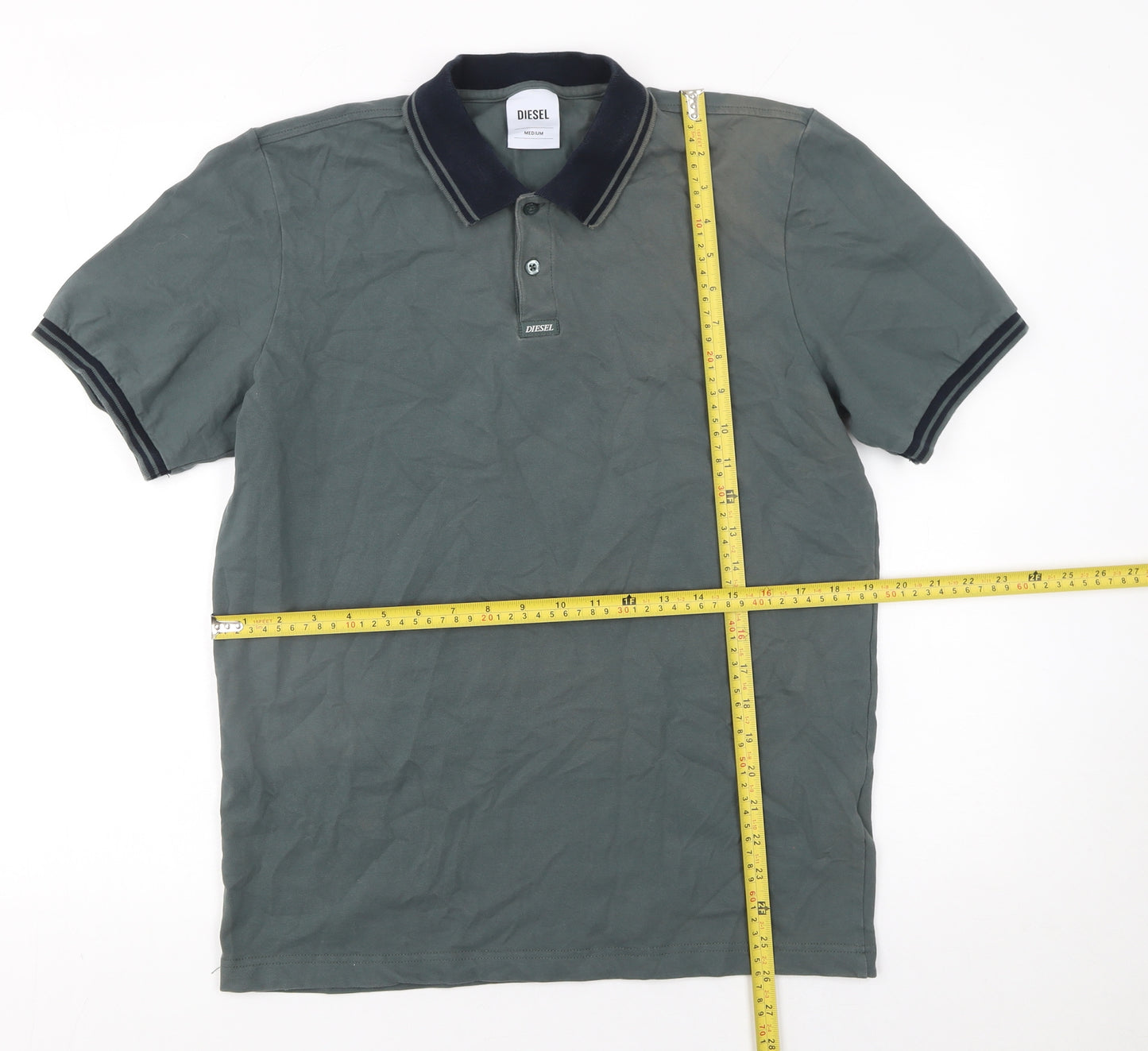 Diesel Men's Grey Cotton Elastane Polo Shirt Medium