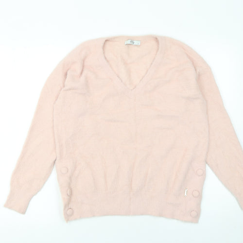 Vila Joy Women Pink V-Neck Knit Pullover Jumper Size S