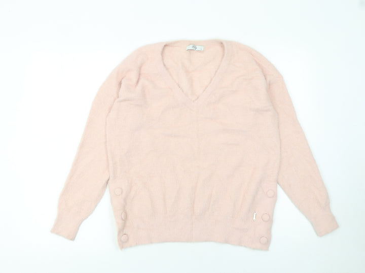 Vila Joy Women Pink V-Neck Knit Pullover Jumper Size S