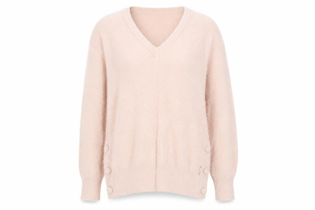 Front view of Vila Joy Women Pink V-Neck Knit jumper, size S