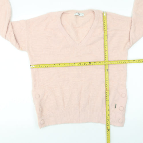Vila Joy Women Pink V-Neck Knit Pullover Jumper Size S