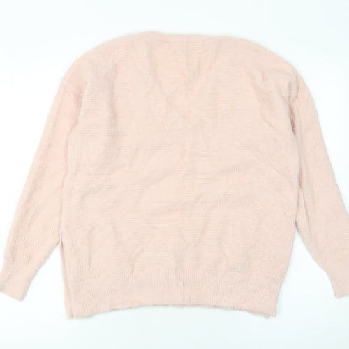 Vila Joy Women Pink V-Neck Knit Pullover Jumper Size S