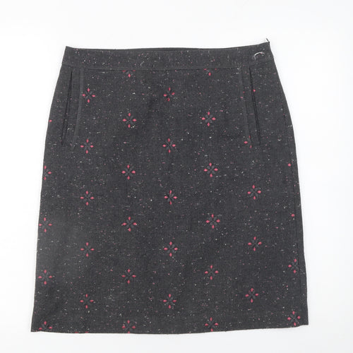 White Stuff Womens Grey Embroidered Wool Blend Pencil Skirt Size 10