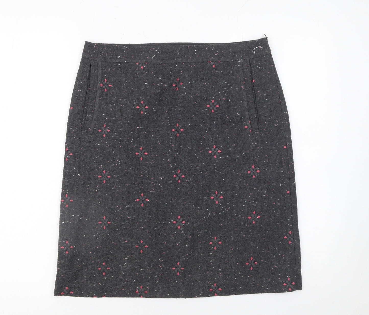 White Stuff Womens Grey Embroidered Wool Blend Pencil Skirt Size 10