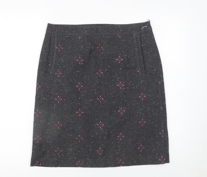 White Stuff Womens Grey Embroidered Wool Blend Pencil Skirt Size 10