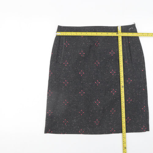 White Stuff Womens Grey Embroidered Wool Blend Pencil Skirt Size 10
