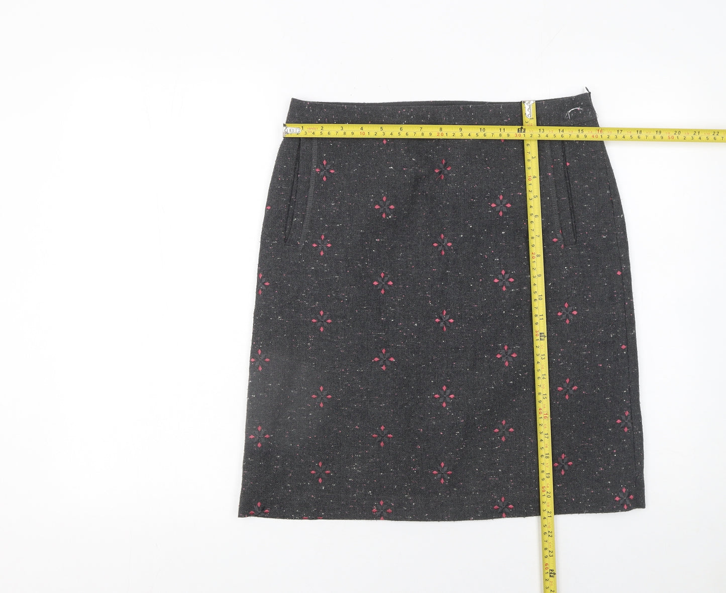 White Stuff Womens Grey Embroidered Wool Blend Pencil Skirt Size 10