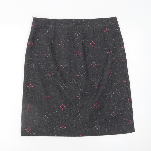 White Stuff Womens Grey Embroidered Wool Blend Pencil Skirt Size 10