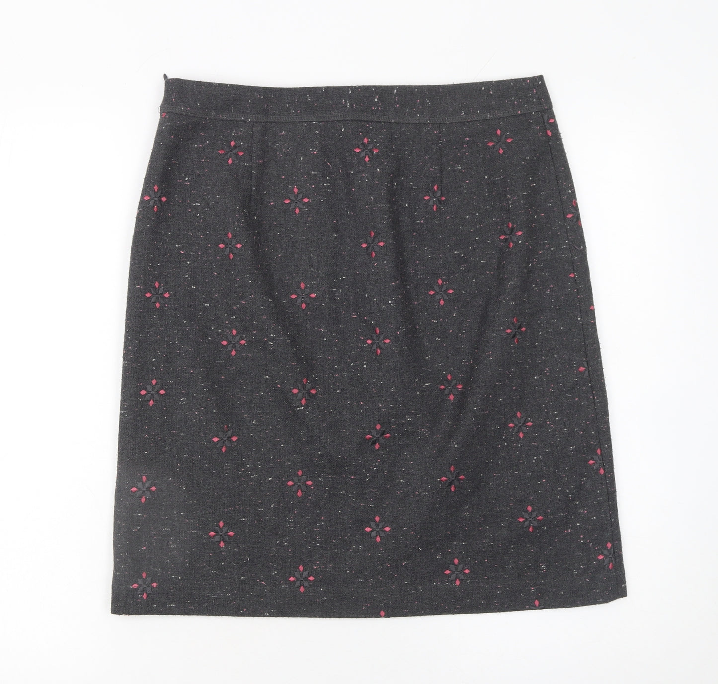 White Stuff Womens Grey Embroidered Wool Blend Pencil Skirt Size 10