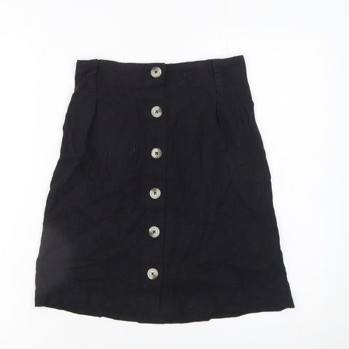 New Look Women’s Black Linen Blend A-Line Button Skirt Size 6