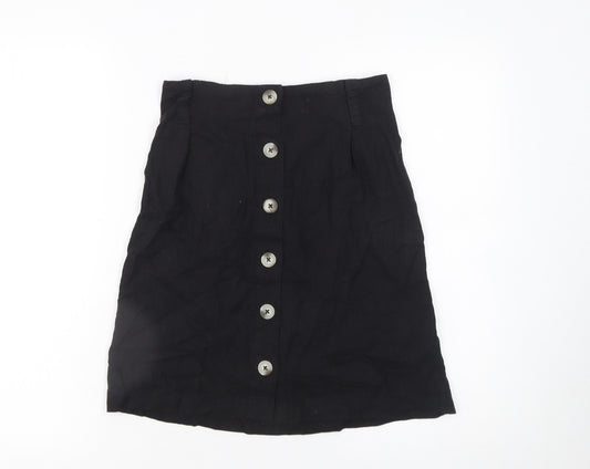 New Look Women’s Black Linen Blend A-Line Button Skirt Size 6