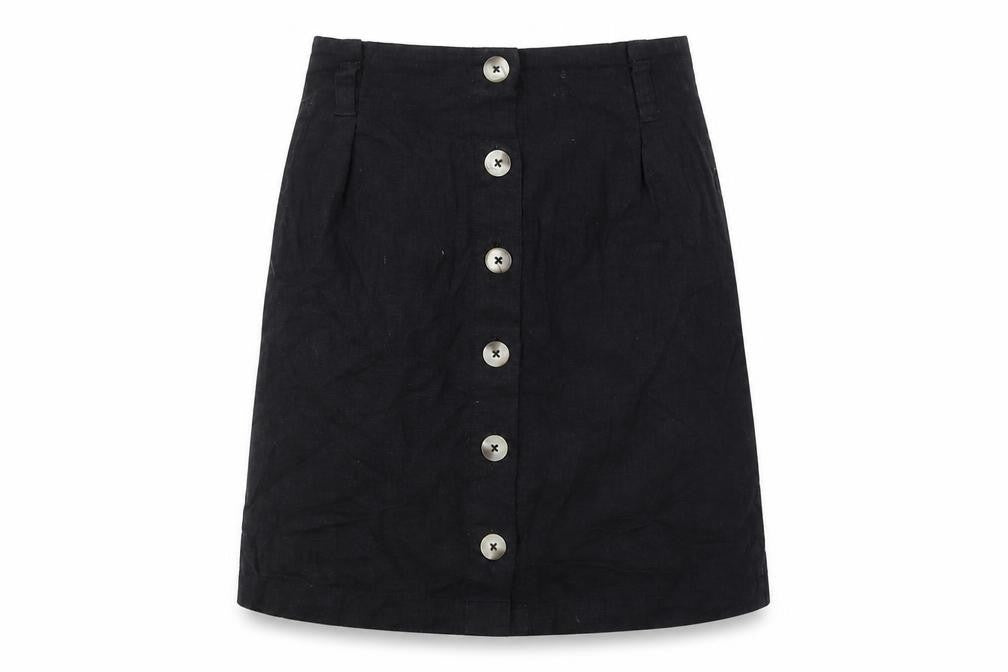 New Look Women’s Black Linen Blend A-Line Button Skirt Size 6