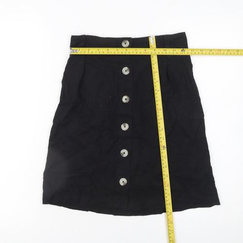 New Look Women’s Black Linen Blend A-Line Button Skirt Size 6