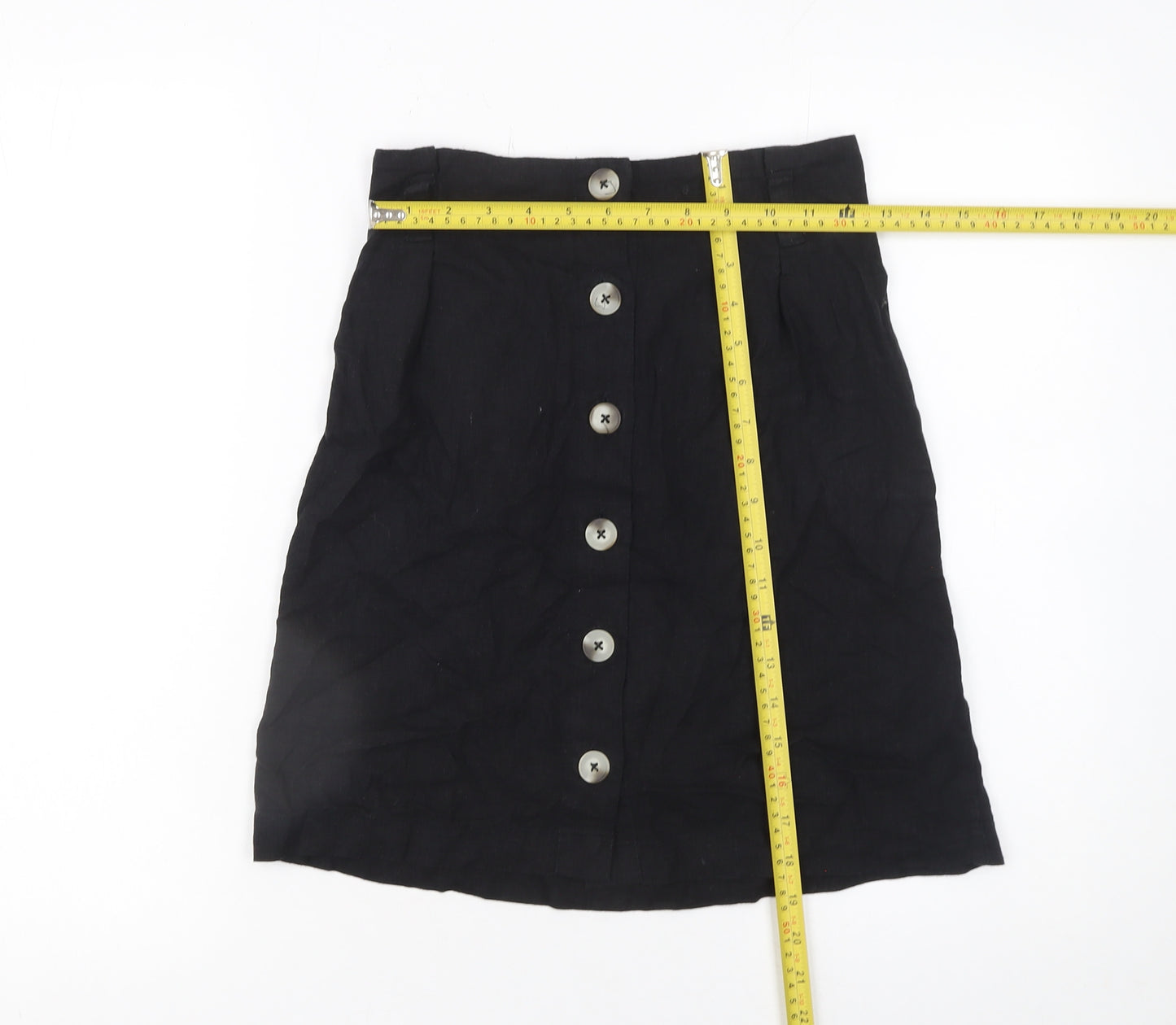 New Look Women’s Black Linen Blend A-Line Button Skirt Size 6