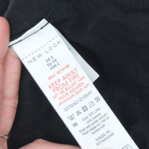 New Look Women’s Black Linen Blend A-Line Button Skirt Size 6