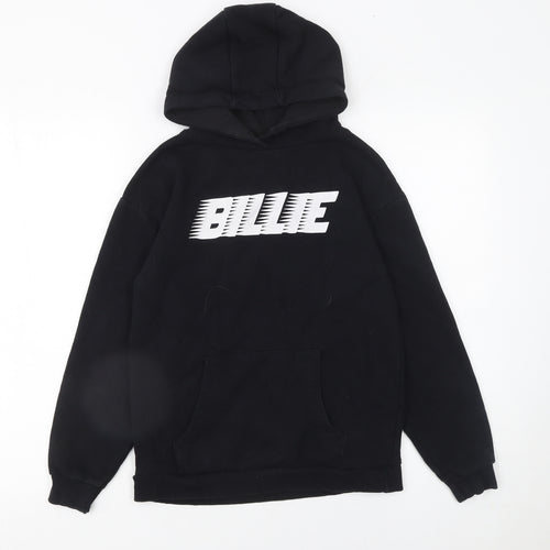 Primark Boys Black Hoodie 10-11 Years Pullover Fleece Graphic BILLIE Top