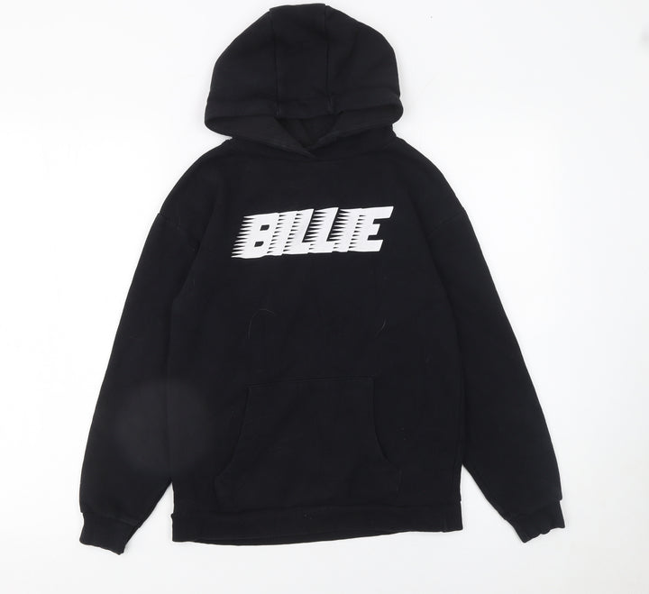 Primark Boys Black Hoodie 10-11 Years Pullover Fleece Graphic BILLIE Top