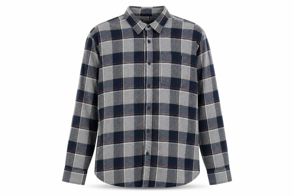 Front view of Jack & Jones Men's Blue Checked Flannel Button-Up Shirt XXL