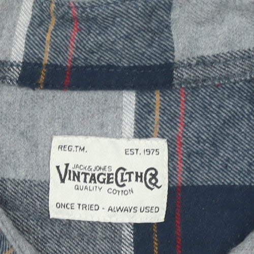 Jack & Jones Men's Blue Checked Flannel Button-Up Shirt XXL